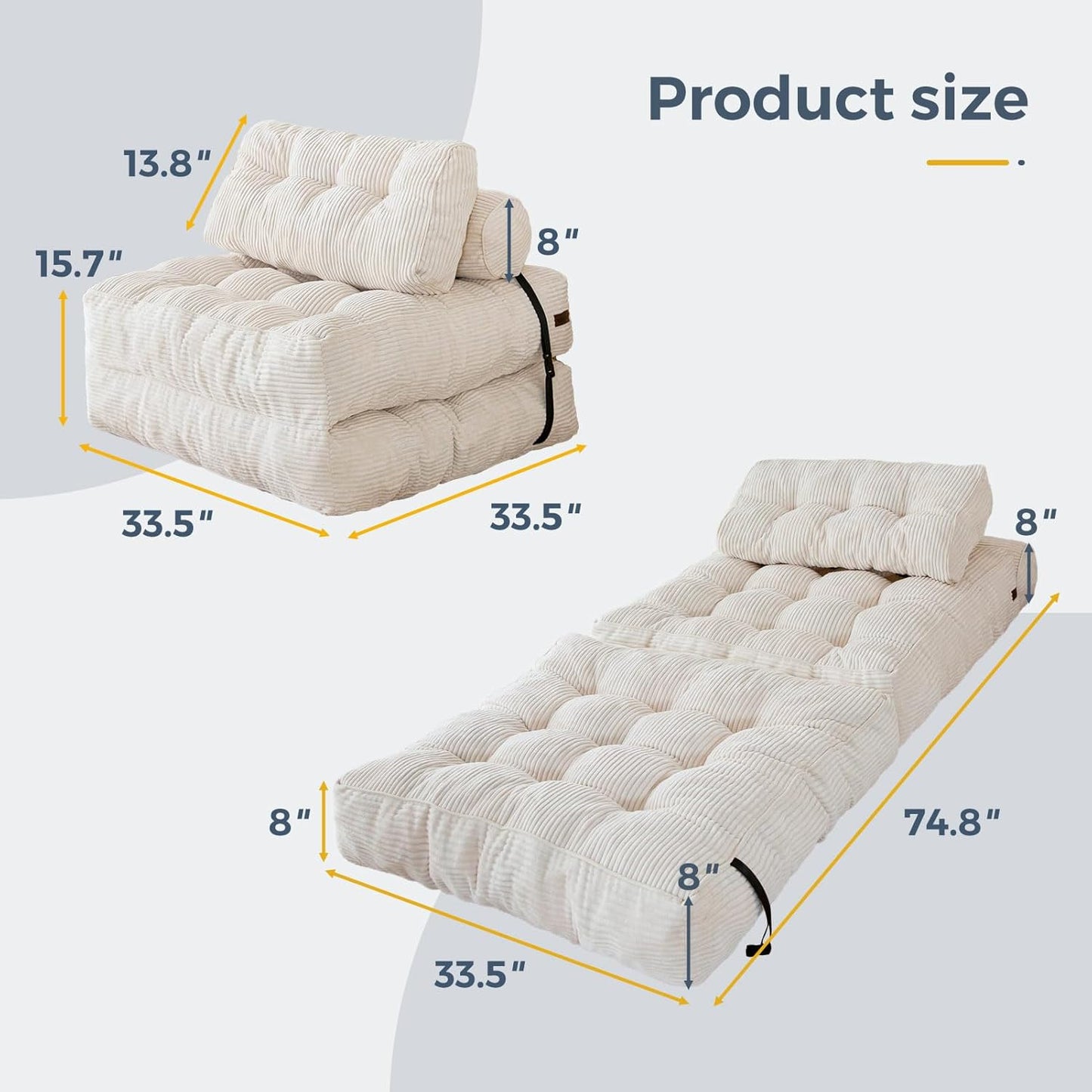 Convertible Sleeper Chair with a Foldable Mattress and Back Support, includes a Pillow