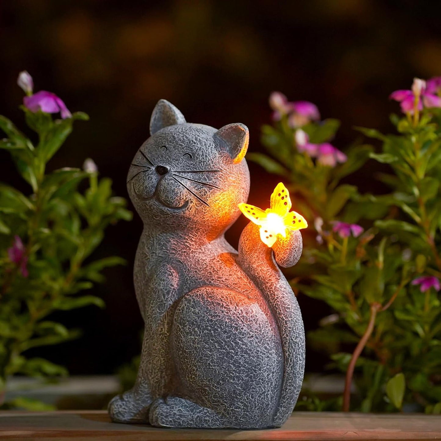 Solar Cat Outdoor Statues for the Garden Decorative Outdoor Pieces with Butterfly Clearance