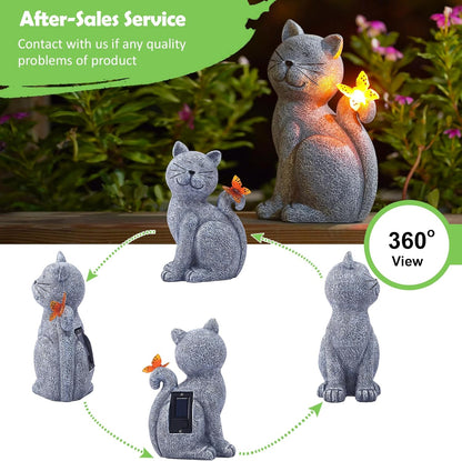 Solar Cat Outdoor Statues for the Garden Decorative Outdoor Pieces with Butterfly Clearance