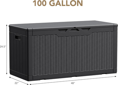 100-Gallon Waterproof Large Resin Deck Box - Lockable Storage Container